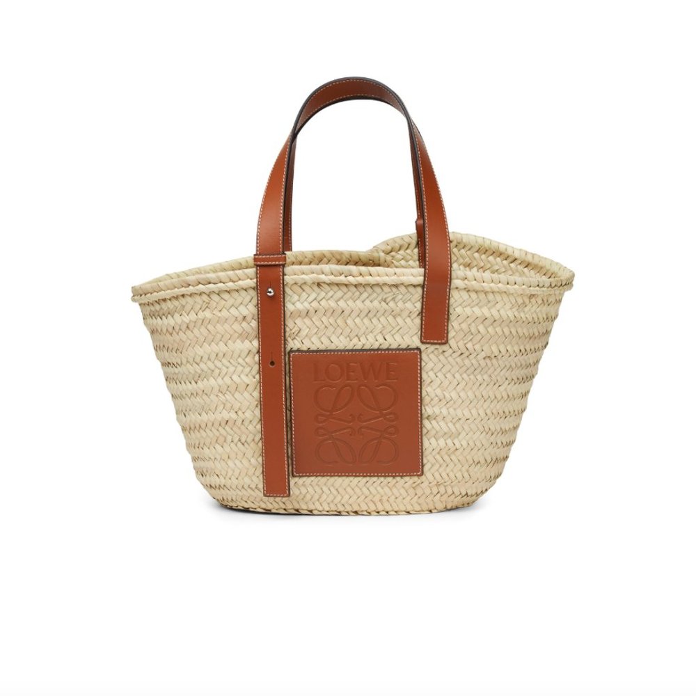 Loewe Medium Basket Bag in palm leaf and calfskin